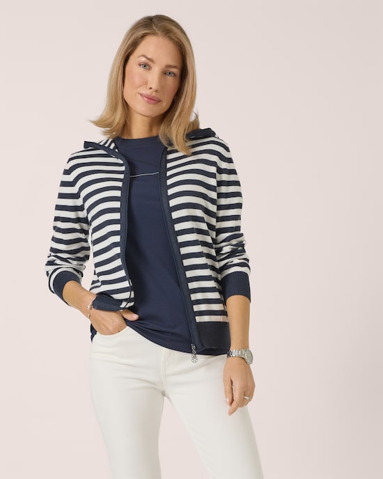 Produktabbildung für Kapuzen-Strickjacke mit Streifen