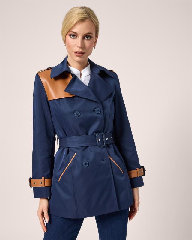 Trench-Jacke mit Lederimitat