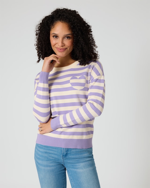 Streifenpullover mit Herzdetail