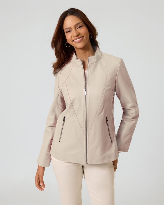 Produktabbildung für Lederjacke mit bedrucktem Futter