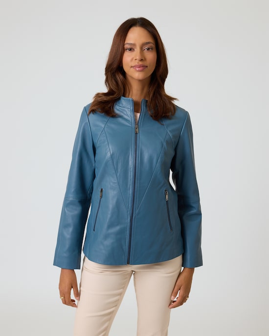 Produktabbildung für Lederjacke mit bedrucktem Futter