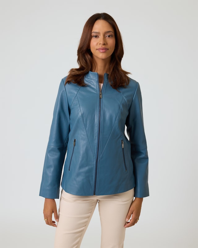 Lederjacke mit bedrucktem Futter