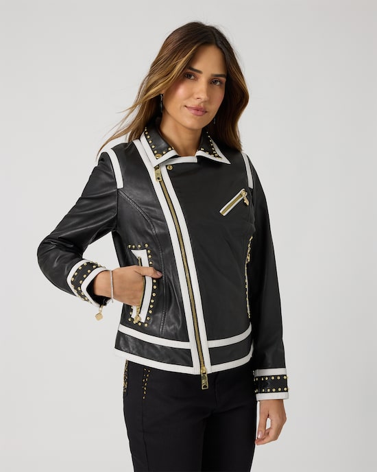 Produktabbildung für Lederjacke mit Kontrast