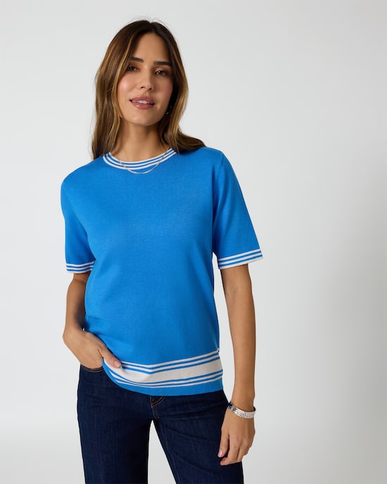 Produktabbildung für Kurzarmpullover mit Kontraststreifen