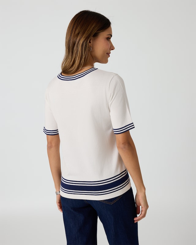 Kurzarmpullover mit Kontraststreifen