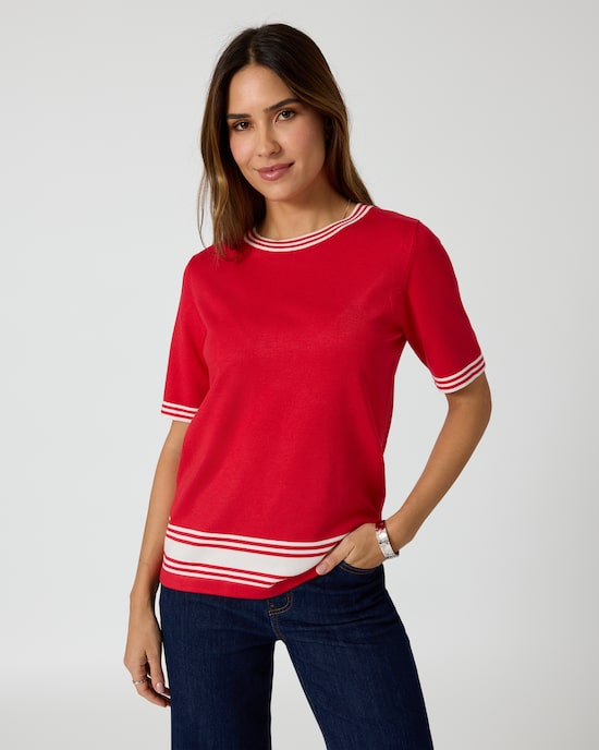 Produktabbildung für Kurzarmpullover mit Kontraststreifen