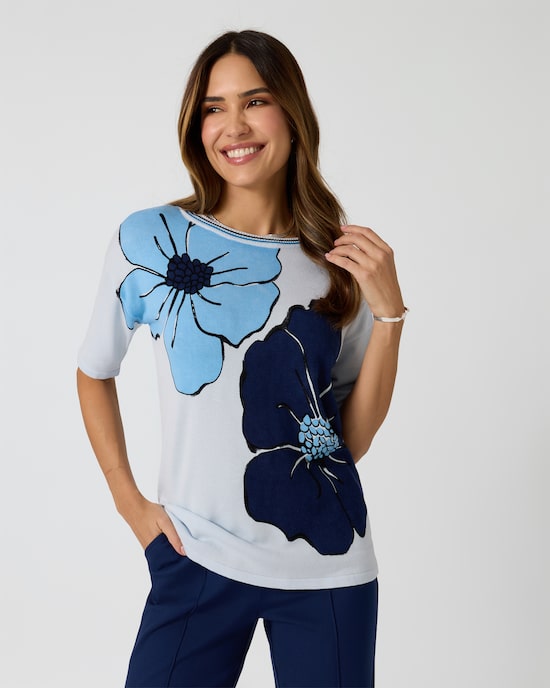 Produktabbildung für Kurzarmpullover mit Blumendruck
