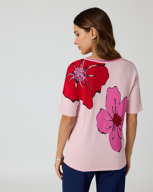 Kurzarmpullover mit Blumendruck