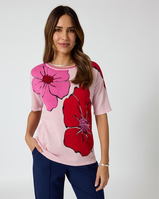 Produktabbildung für Kurzarmpullover mit Blumendruck