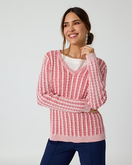 Produktabbildung für Bicolor-Pullover mit Zopfmuster