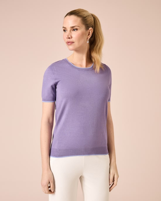 Produktabbildung für Kurzarm-Pullover mit Kontrasteinsatz