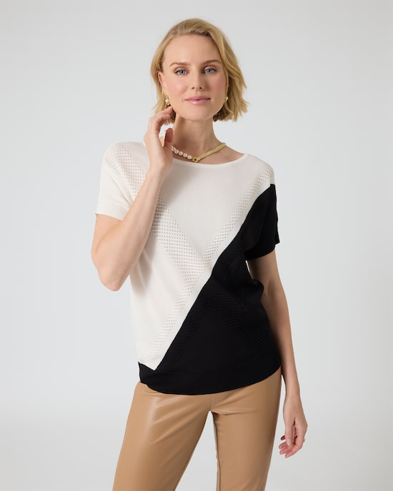 Produktabbildung für Kurzarmpullover in Bicolor-Optik