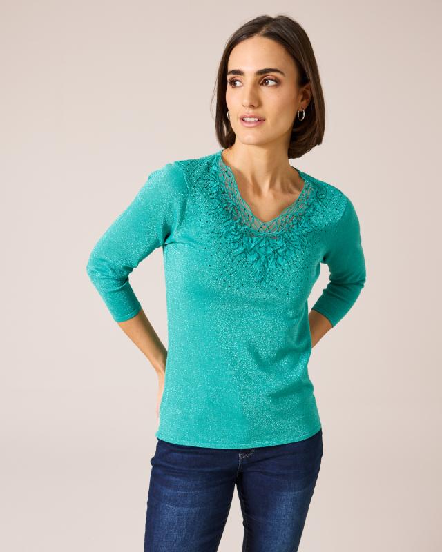 Glow Pullover mit Stickerei und Spitze