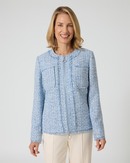 Produktabbildung für Bouclé-Blazer mit Fransenkanten
