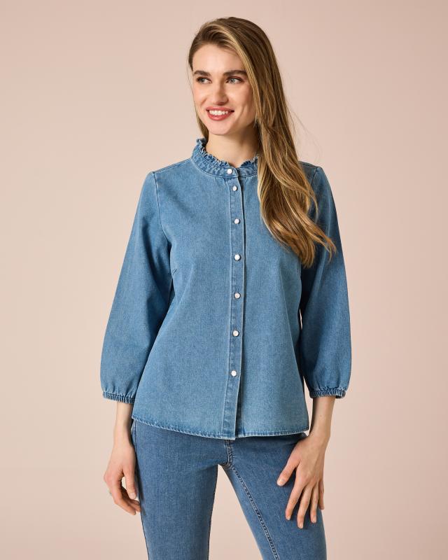 Jeansbluse mit Stehkragen