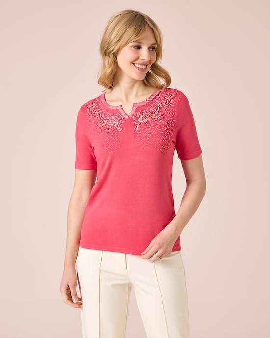 Produktabbildung für Pullover mit Rosenstickerei und Strass