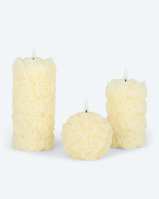 Produktabbildung für LED-Kerze mit 3D-Rosen, 3tlg.