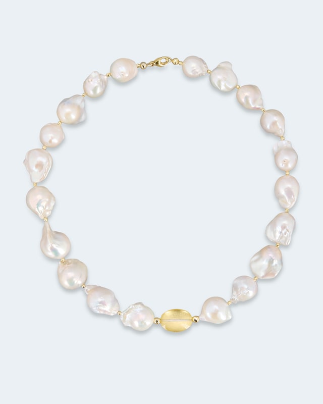 Collier aus SWZ-Perlen, Hämatit & Bergkristall/Blattgold