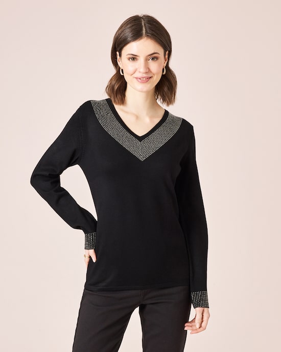 Produktabbildung für Pullover mit Strasssteindekoration
