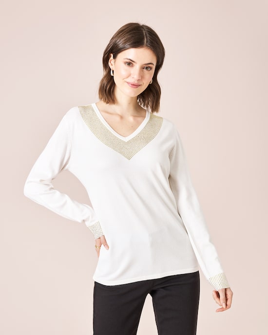 Produktabbildung für Pullover mit Strasssteindekoration
