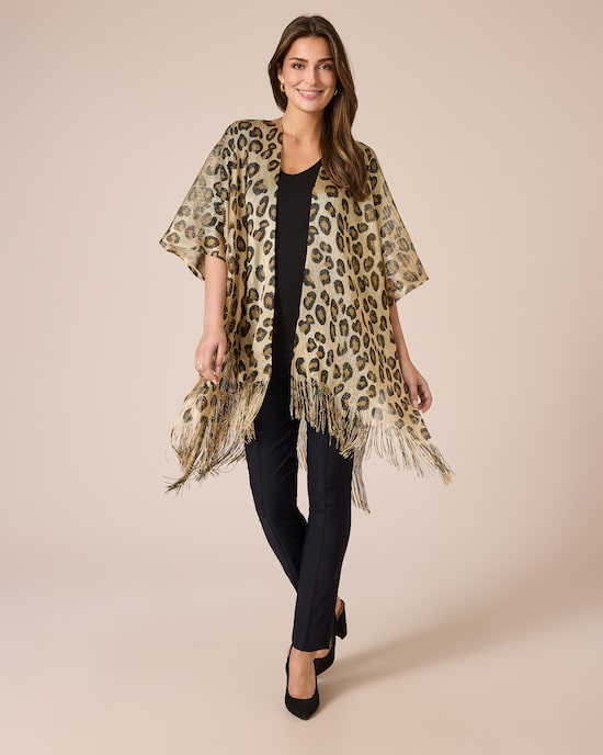 Produktabbildung für Poncho mit Leo-Print & Glanzgarn