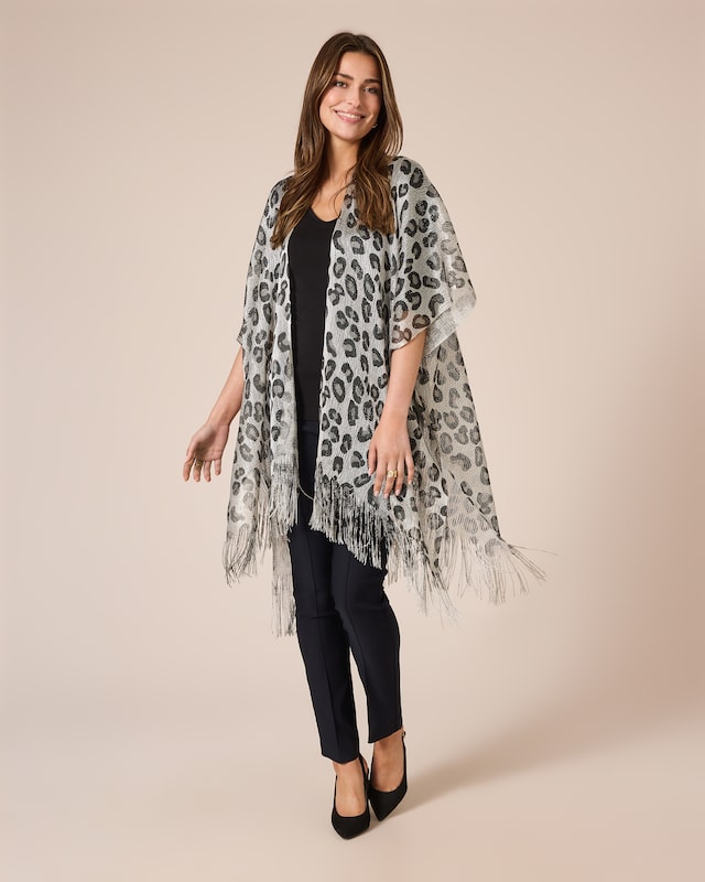 Poncho mit Leo-Print & Glanzgarn