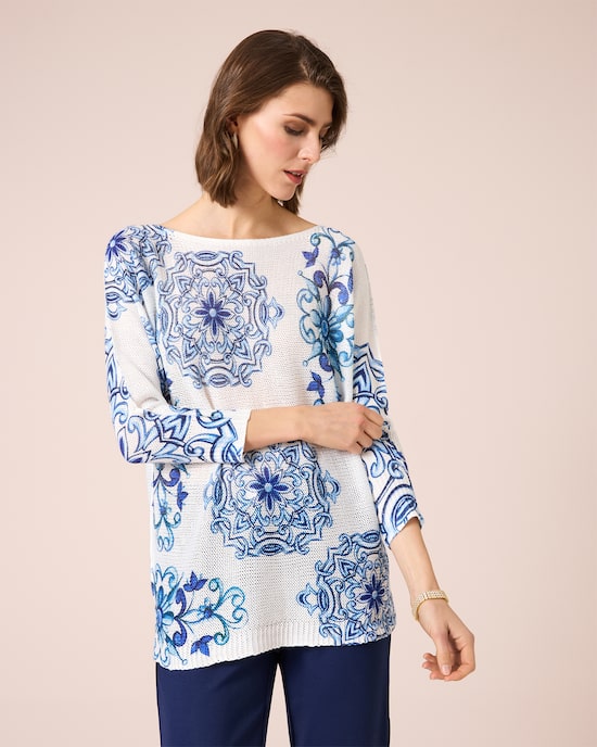 Produktabbildung für Pullover mit Blumen- und Ornamentdruck