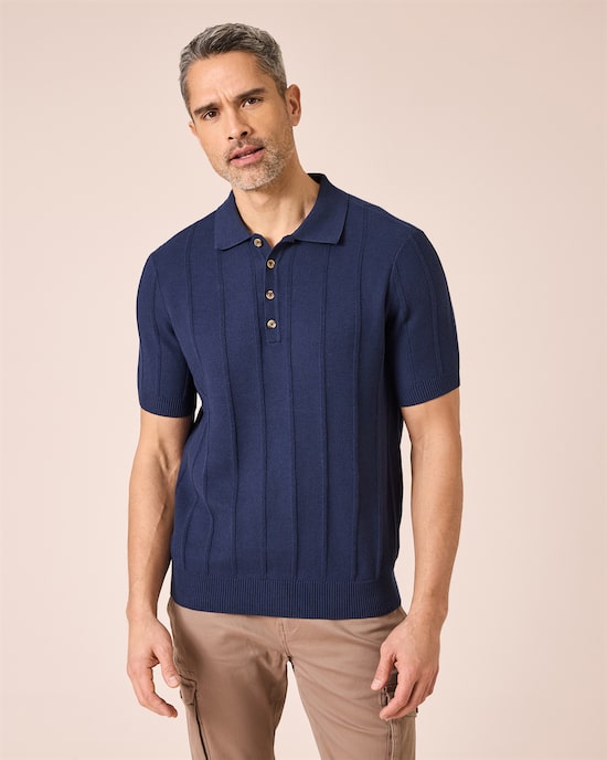 Produktabbildung für Strick-Poloshirt mit Streifenmuster