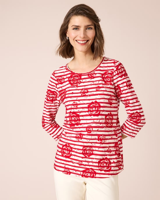 Produktabbildung für Shirt mit Blumen- und Streifendruck