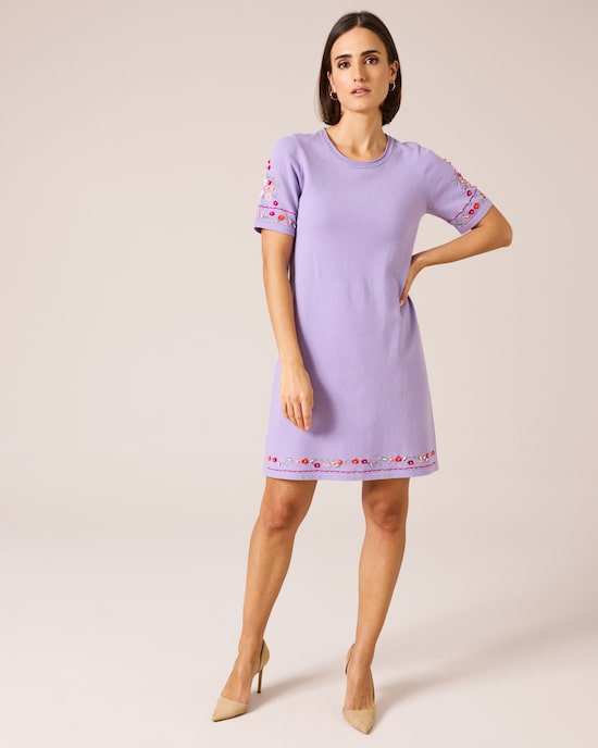 Produktabbildung für Strickkleid mit Blumenstickerei