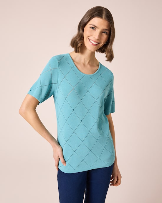 Produktabbildung für Kurzarmpullover mit Ajourmuster