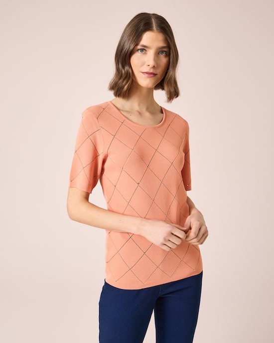 Produktabbildung für Kurzarmpullover mit Ajourmuster