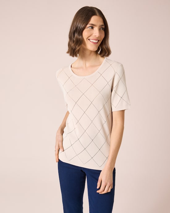 Produktabbildung für Kurzarmpullover mit Ajourmuster