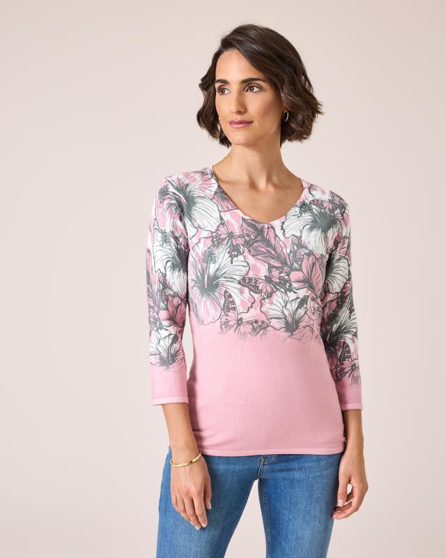 Classic Pullover im Blumendesign mit Farbverlauf