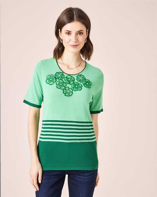Produktabbildung für Glow Pullover "Streifen und Blüten"