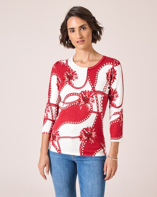 Produktabbildung für Classic Pullover mit Ketten- und Blütendruck