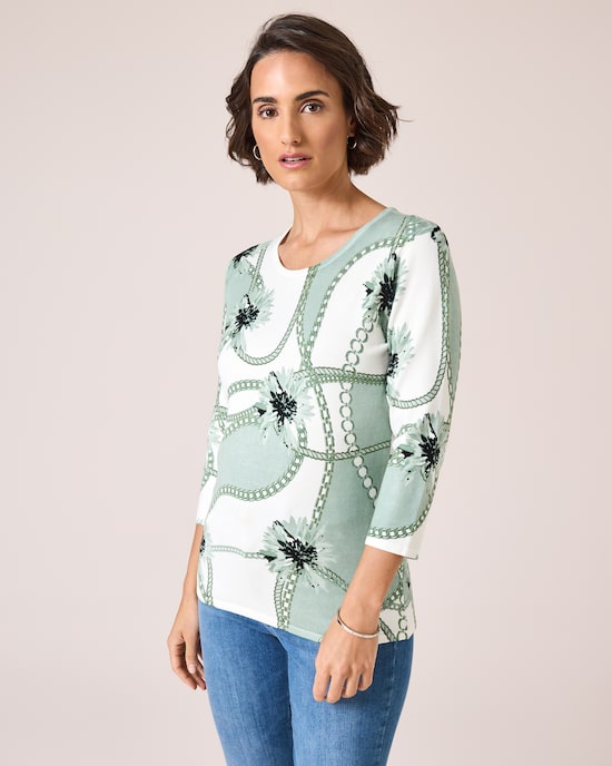 Produktabbildung für Classic Pullover mit Ketten- und Blütendruck