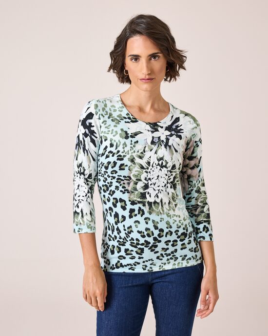 Produktabbildung für Classic Pullover mit Animal- und Blütendruck