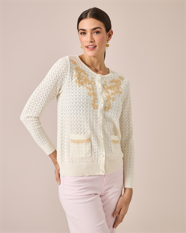 Strickjacke mit Blumenstickerei
