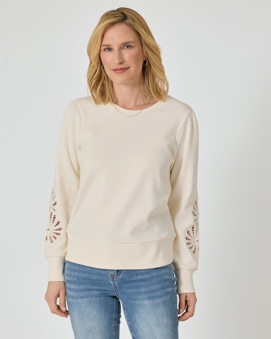 Produktabbildung für Sweatshirt mit Lochstickerei