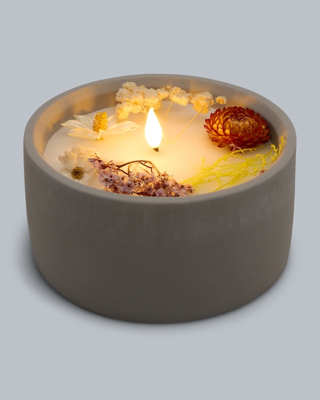 LED-Kerze Zement mit Blumen, klein
