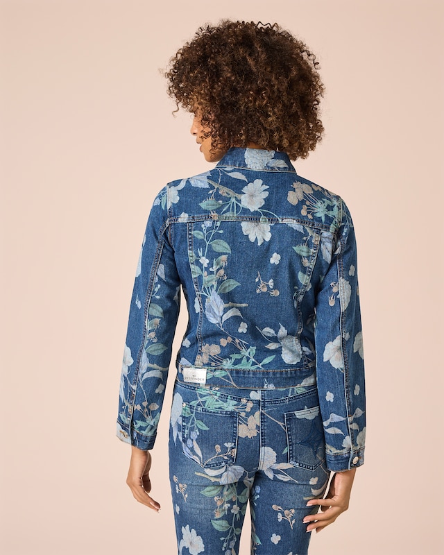 Jeansjacke mit Blumen-Print
