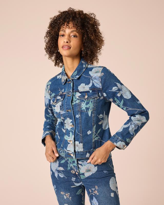 Jeansjacke mit Blumen-Print