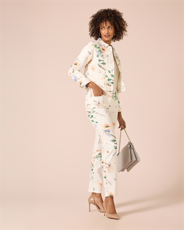 Jeansjacke mit Blumen-Print