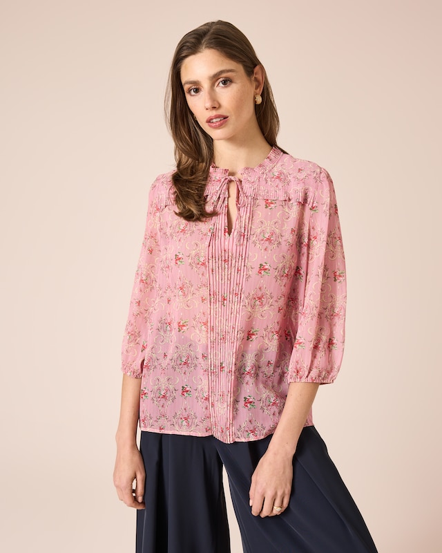 Plissee-Bluse mit Blümchen-Druck