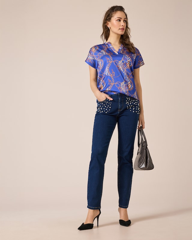 5-Pocket-Jeans mit Perlen und Strass