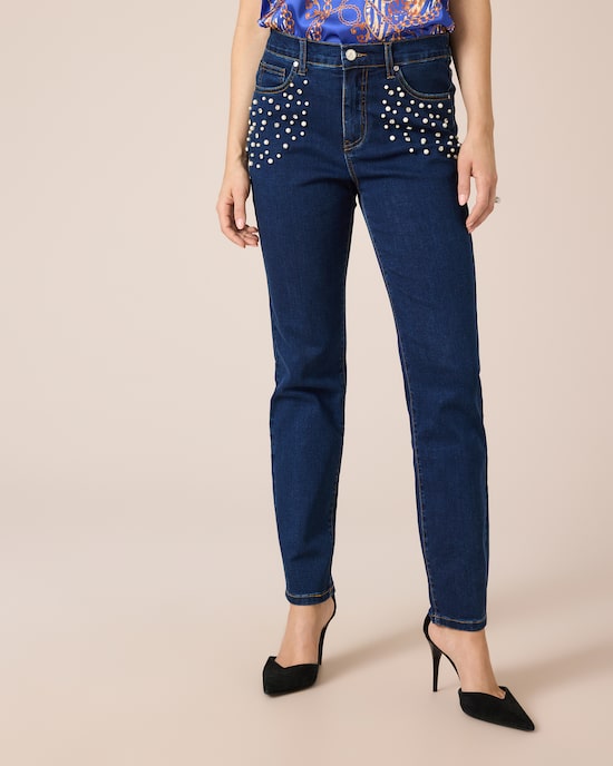 Produktabbildung für 5-Pocket-Jeans mit Perlen und Strass