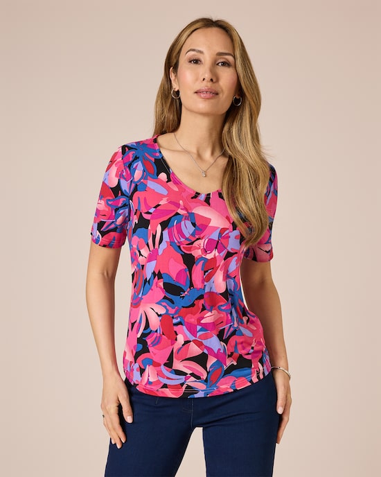 Produktabbildung für Shirt mit Blüten- und Blätterdruck