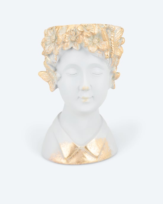 Produktabbildung für Skulptur-Blumentopf "Kopf mit Goldornamenten"
