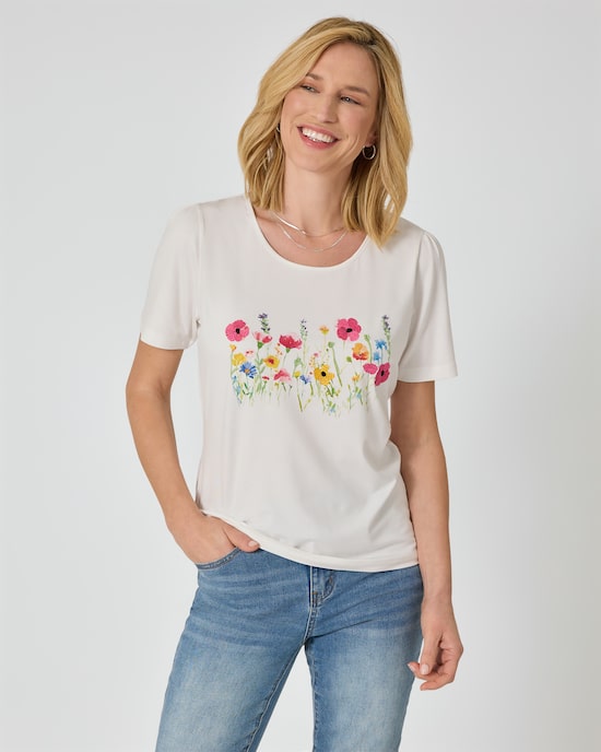 Produktabbildung für Shirt mit Blumendruck und Stickerei